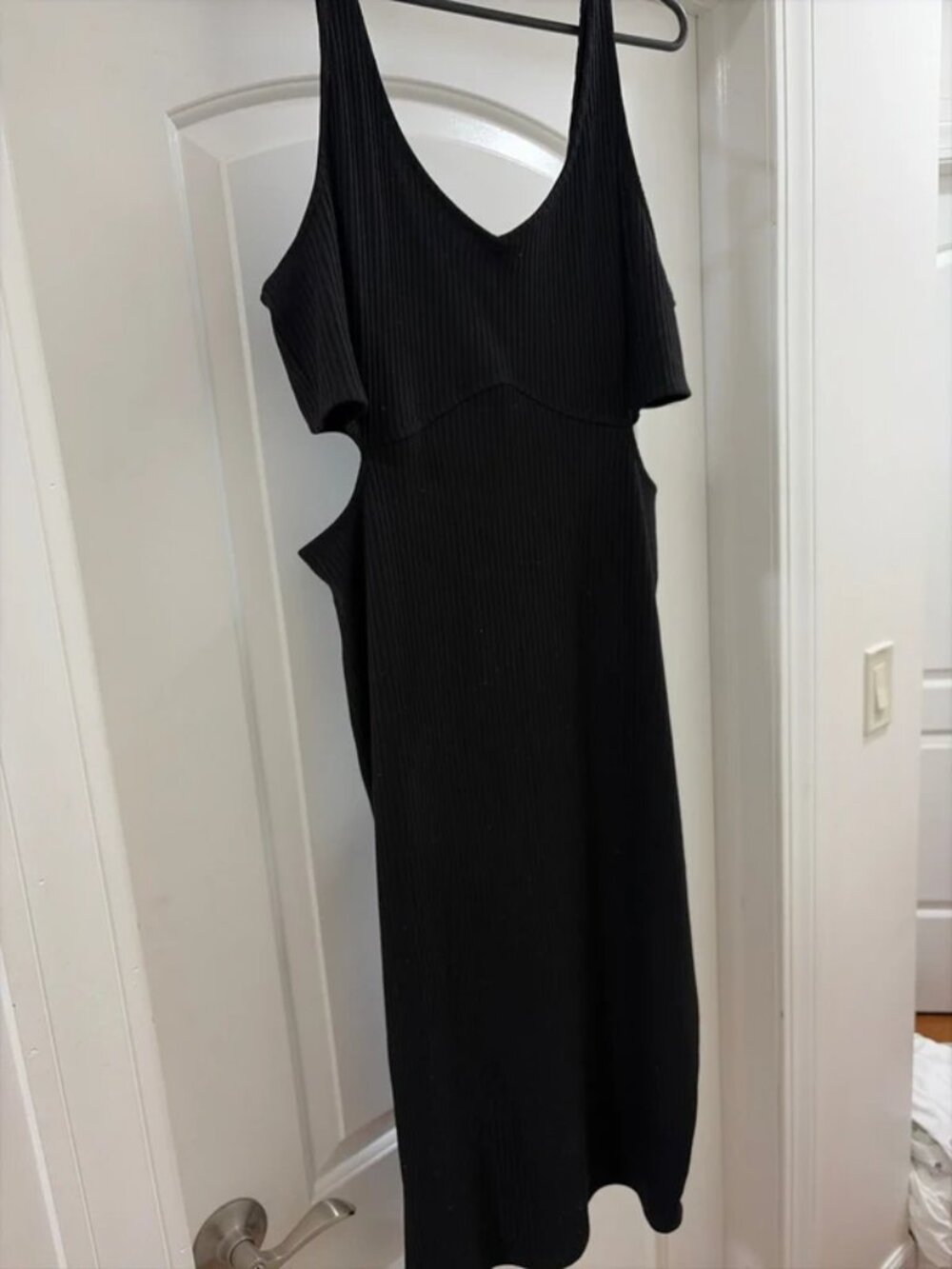 Black Ribbed Side Cutout Midi Dress XL